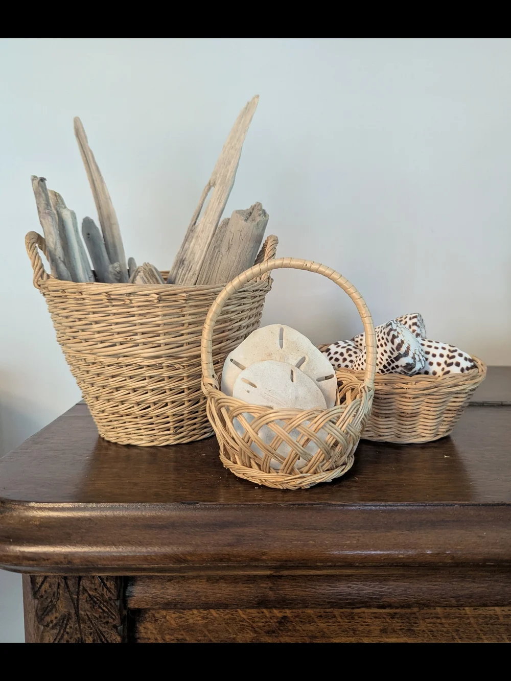 Folk Art Mini Woven Wicker Baskets - Set of 3